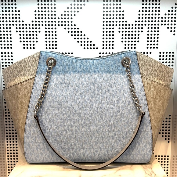 Michael Kors Jet Set LG Color-Block Signature Logo Shoulder Bag Light Sky Multi - Picture 6 of 11